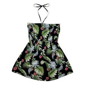 Y2K Tropical Print Babydoll Halter Top
